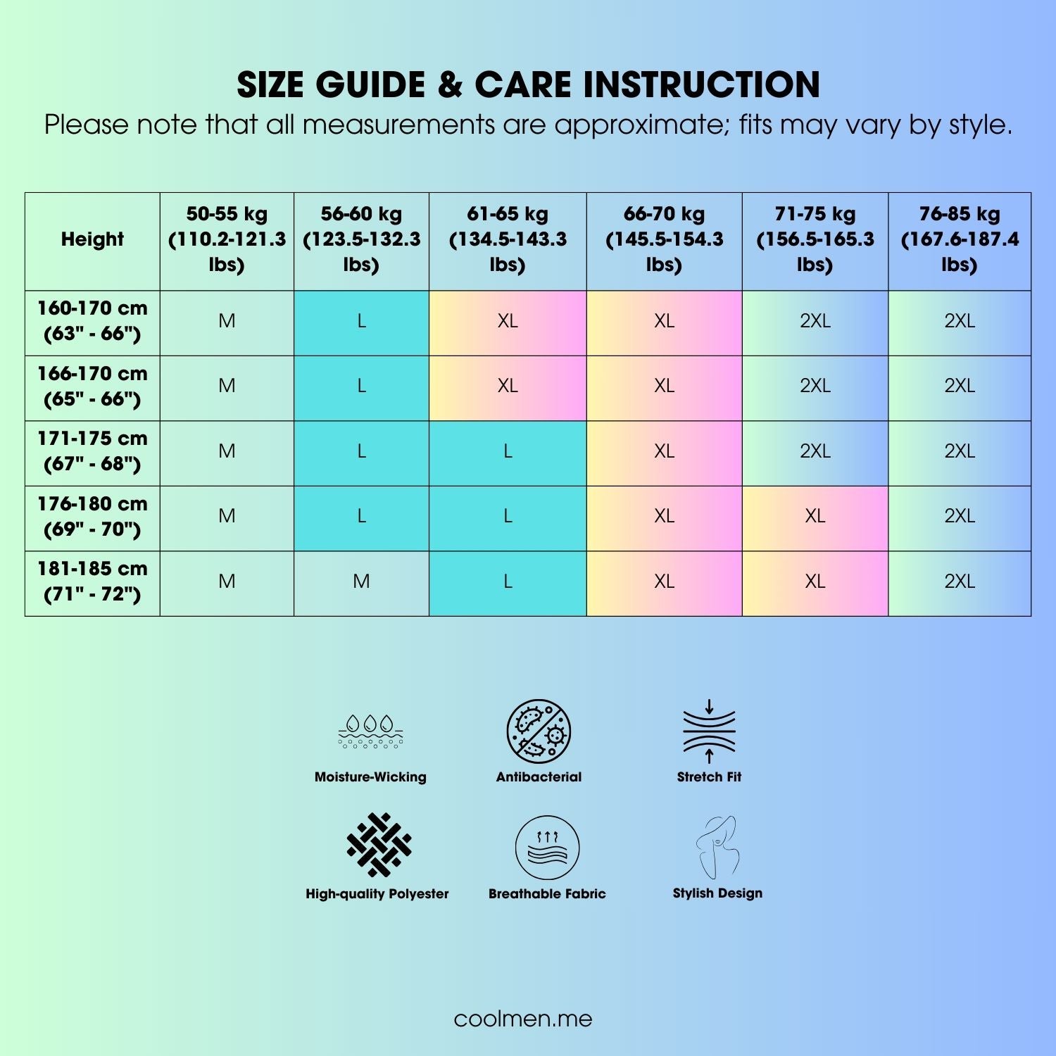 Size Chart for CoolMen Premium Lift Boxer (New Version)