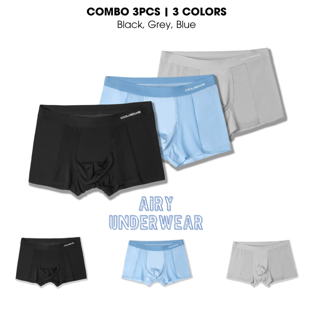[NEW] CoolMen Airy Underwear (Premium) for Men - Breathable, Lightweight & Comfortable Boxer Briefs - Fabric, Menswear | 3 Colors Pack
