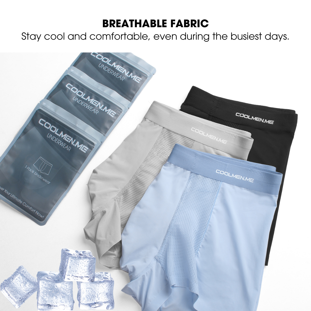 [NEW] CoolMen Airy Underwear (Premium) for Men - Breathable, Lightweight & Comfortable Boxer Briefs - Fabric, Menswear | 3 Colors Pack